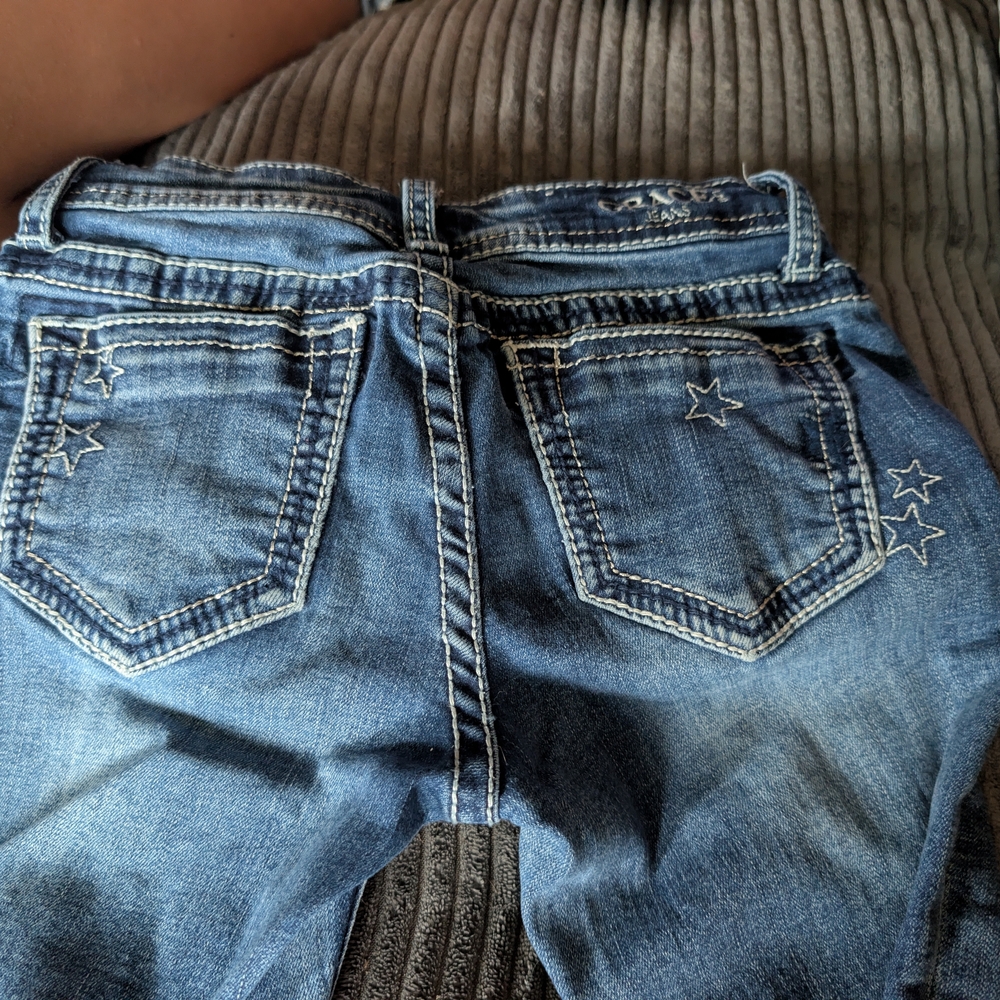 Grace Girls' Medium Blue Slim Jeans with Star Embroidery